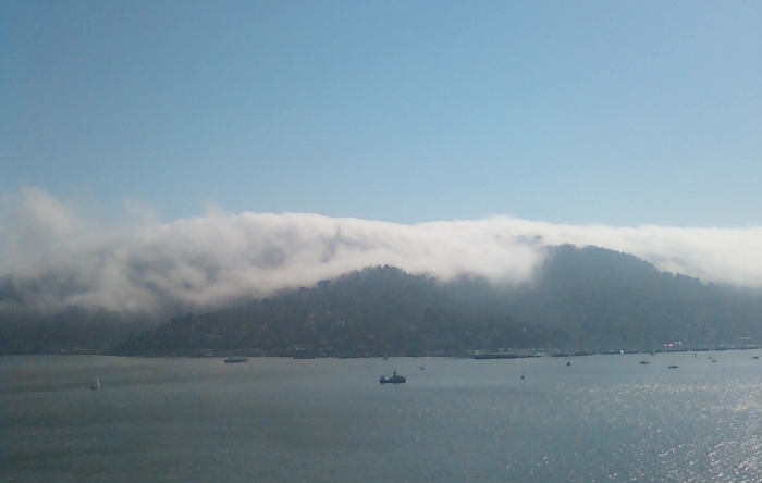 Afternoon fog descends on Sausalito