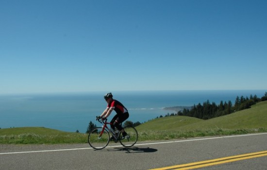 Kevin climbs the Sisters above Stinson Beach