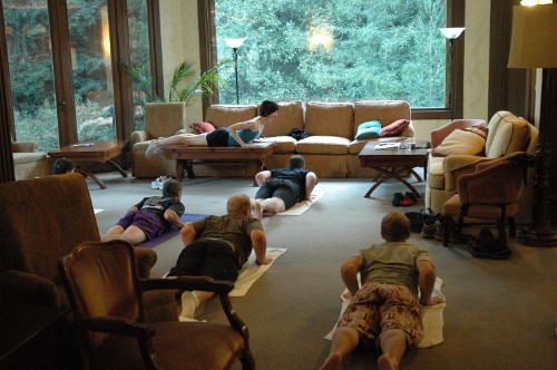 Stacey showcases her tabletop leadership skills in Yoga class